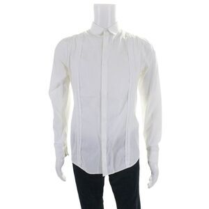 Gazzarrini Mens Button Front Long Sleeve Collared Shirt White Cotton Size 15 3/4